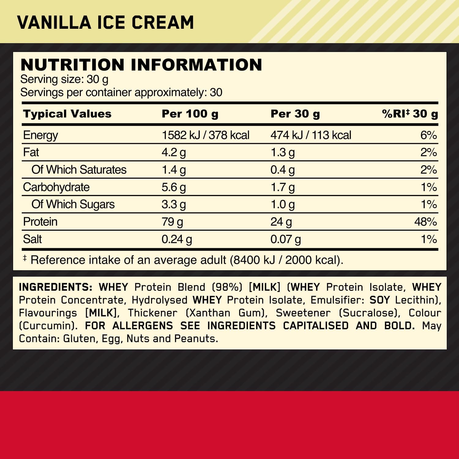Optimum Nutrition Gold Standard 100% Whey Protein Powder, Vanilla Ice Cream, 2 Pound (Packaging May Vary) (Pack of 6)