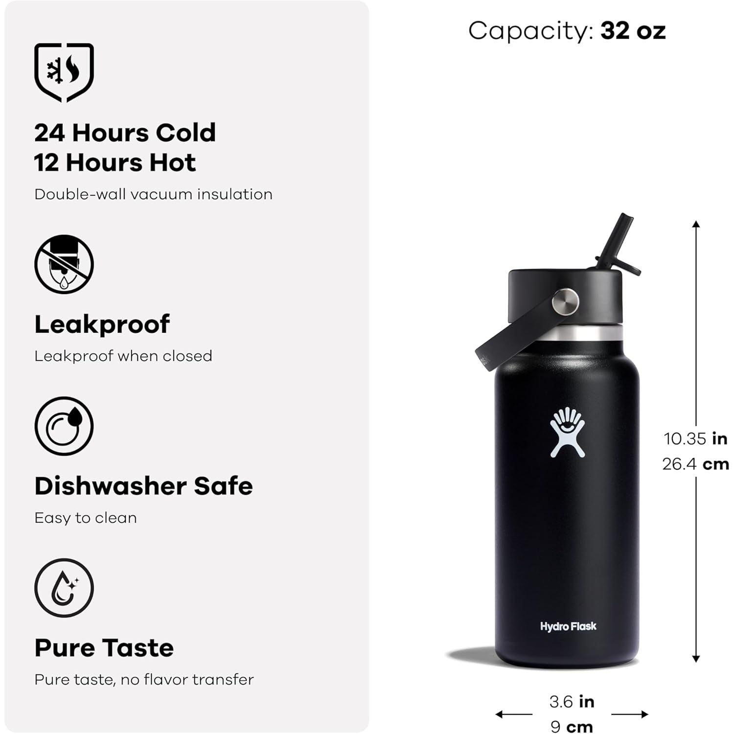 Hydro Flask Trinkflasche - Isolierter Edelstahl - Breiter Strohhalmdeckel, auslaufsicher, tropffrei in 32 Oz Fossil Brown