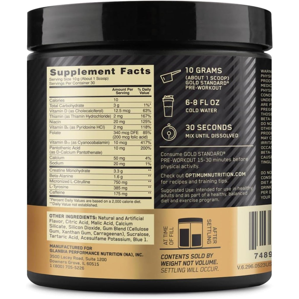 Optimum Nutrition Gold Standard Pre-Workout, Vitamin D for Immune Support, with Creatine, Beta-Alanine, and Caffeine for Energy, Keto Friendly, Blueberry Lemonade, 30 Servings, (Pack of 2)