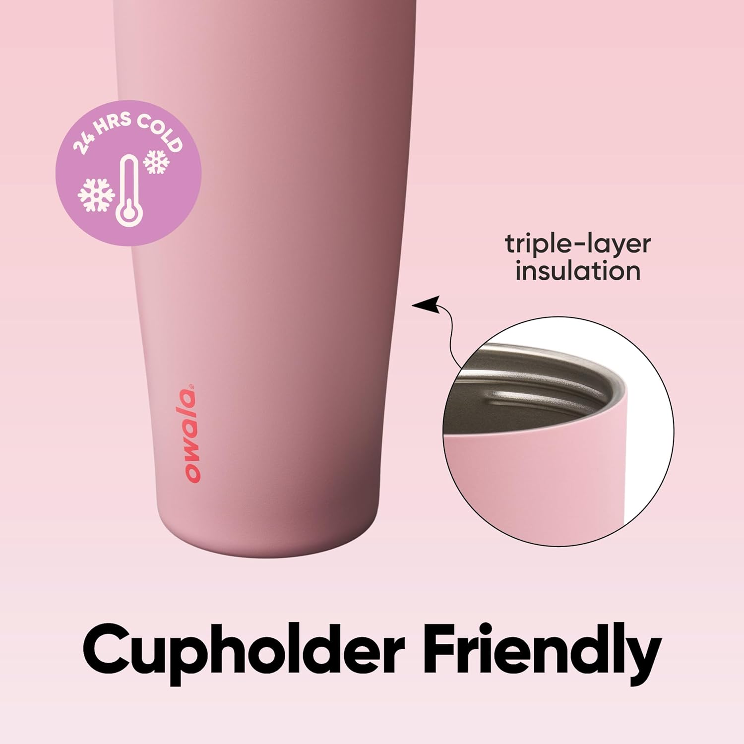 Owala FreeSip Tumbler Isolierte Edelstahl-Trinkflasche mit integriertem Strohhalm und seitlichem Griff, für Reisen, Arbeit, Schule und Sport, 40oz, BPA-frei, auslaufsicher, Angel Food Cake
