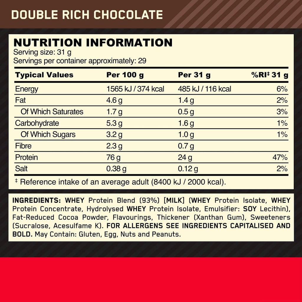 Optimum Nutrition Gold Standard 100% Whey Protein Powder, Double Rich Chocolate 1.98 Pound (Packaging May Vary) (Pack of 6)