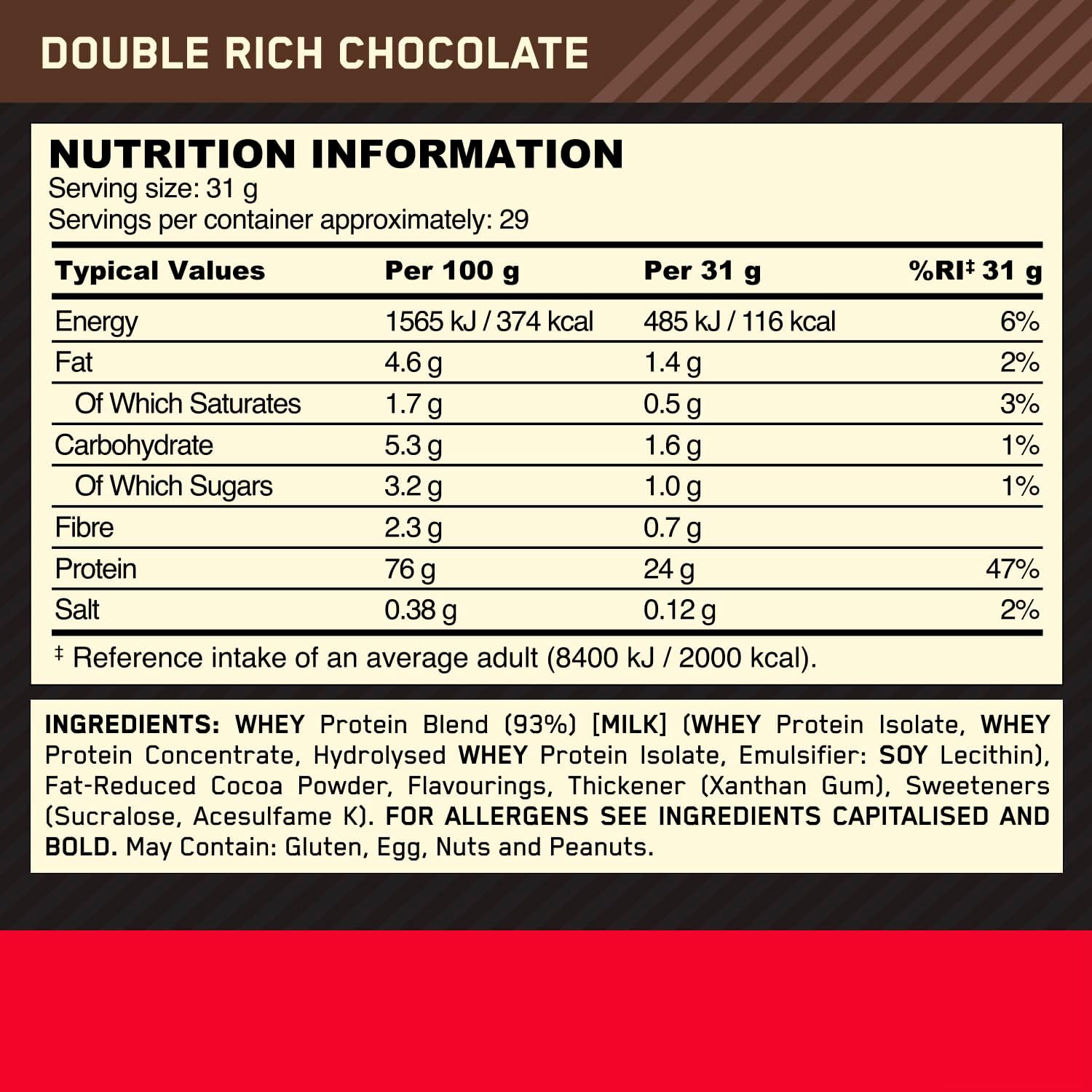 Optimum Nutrition Gold Standard 100% Whey Protein Powder, Double Rich Chocolate 1.98 Pound (Packaging May Vary) (Pack of 6)