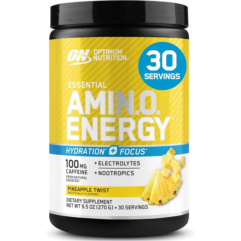 Optimum Nutrition Amino Energy Powder Plus Focus, with BCAA, Electrolytes, and Caffeine, Juicy Strawberry, 30 Servings (Packaging May Vary)
