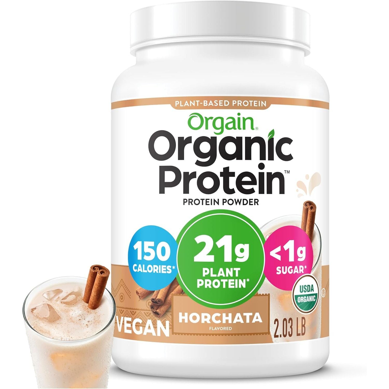 Orgain Organic Vegan Protein Powder, Creamy Chocolate Fudge - 21g Plant Protein, 6g Prebiotic Fiber, Low Net Carb, No Lactose Ingredients, No Added Sugar, Non-GMO, For Shakes & Smoothies, 2.03 lb