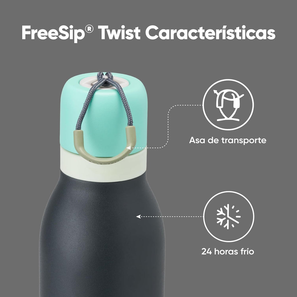 Owala FreeSip Twist Isolierte Edelstahl-Trinkflasche mit Strohhalm für Sport und Reisen, BPA-frei, 710 ml, Blau/Grau (Foggy Tide)