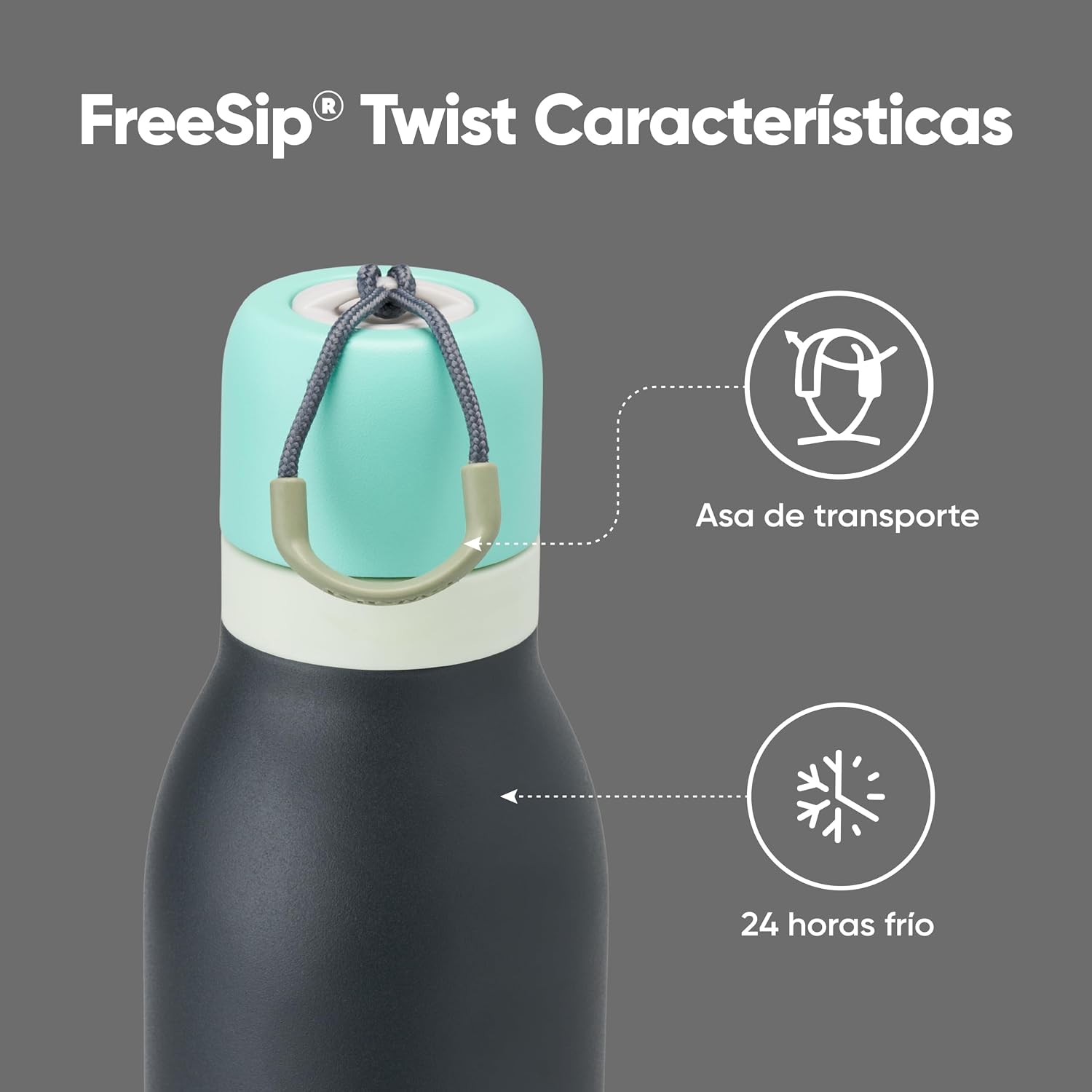 Owala FreeSip Twist Isolierte Edelstahl-Trinkflasche mit Strohhalm für Sport und Reisen, BPA-frei, 710 ml, Blau/Grau (Foggy Tide)