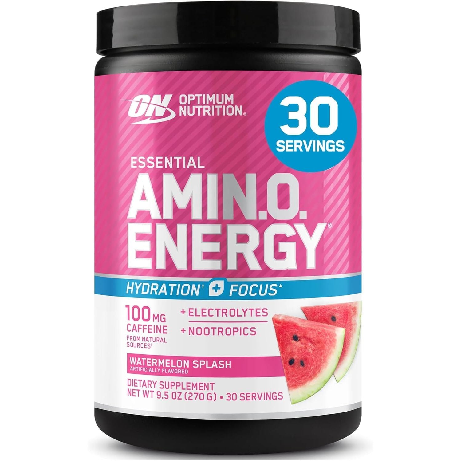 Optimum Nutrition Amino Energy Powder Plus Focus, with BCAA, Electrolytes, and Caffeine, Juicy Strawberry, 30 Servings (Packaging May Vary)