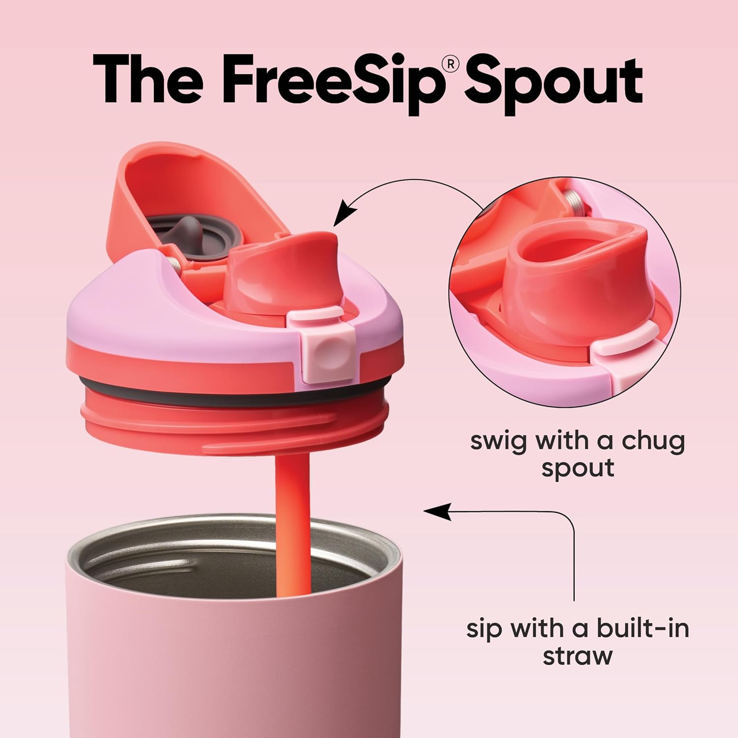 Owala FreeSip Tumbler Isolierte Edelstahl-Trinkflasche mit integriertem Strohhalm und seitlichem Griff, für Reisen, Arbeit, Schule und Sport, 40oz, BPA-frei, auslaufsicher, Angel Food Cake