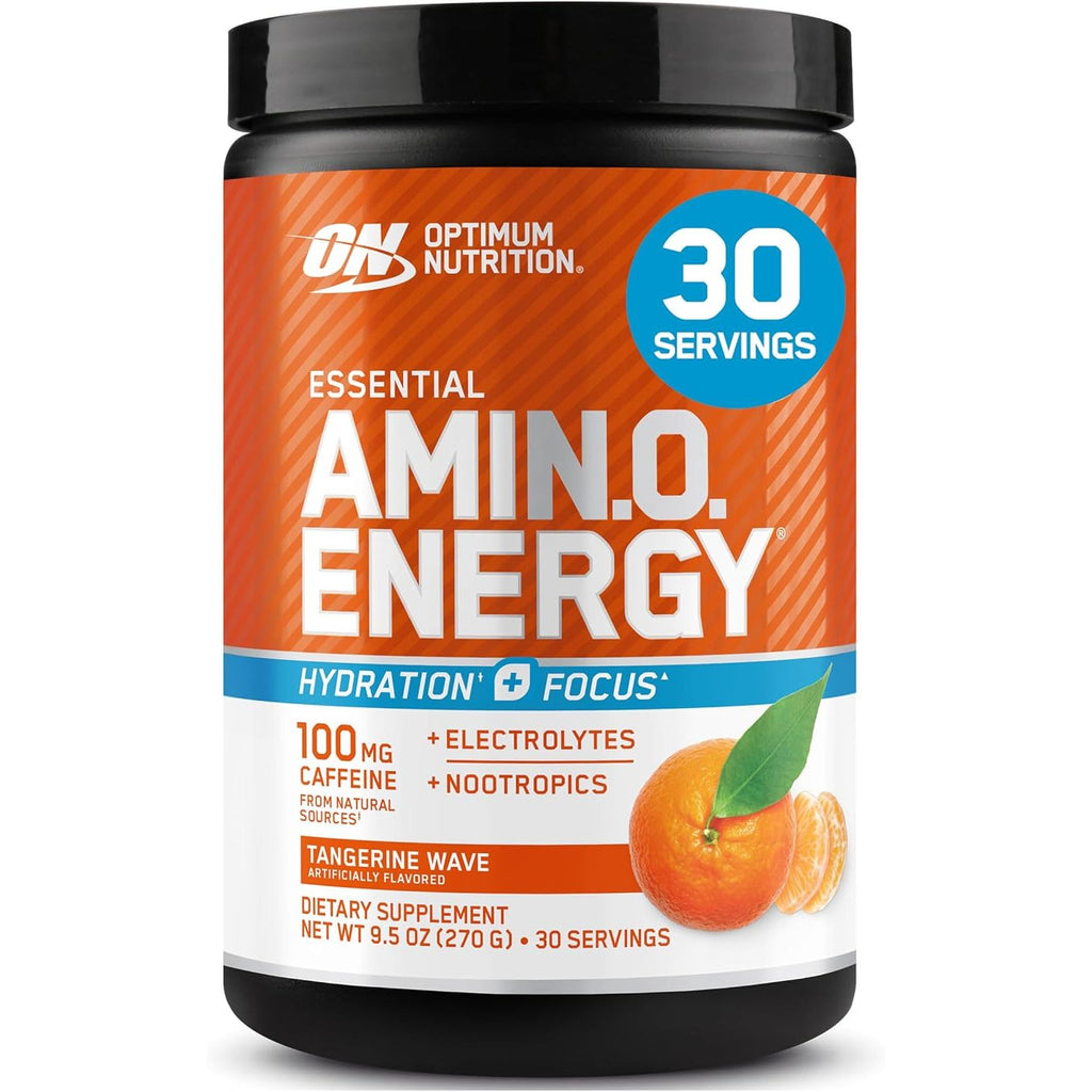 Optimum Nutrition Amino Energy Powder Plus Focus, with BCAA, Electrolytes, and Caffeine, Juicy Strawberry, 30 Servings (Packaging May Vary)