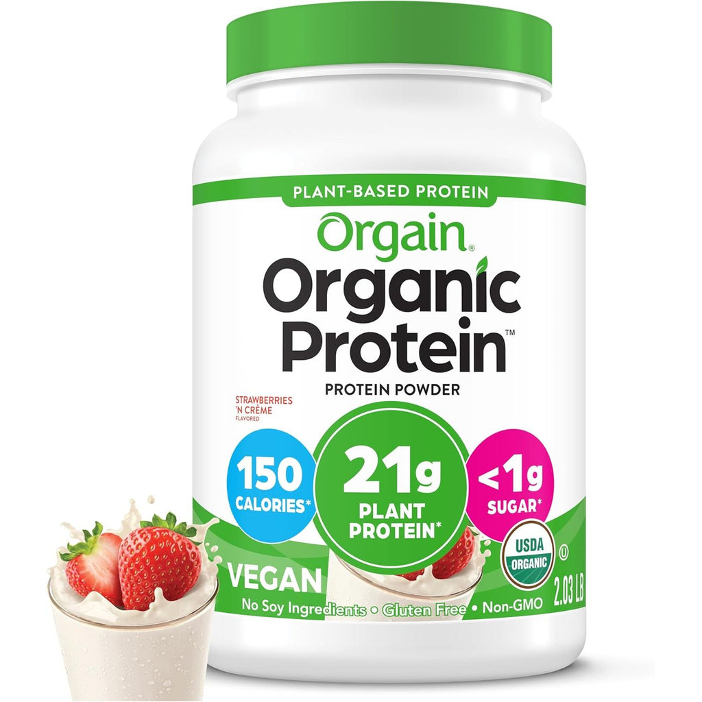 Orgain Organic Vegan Protein Powder, Creamy Chocolate Fudge - 21g Plant Protein, 6g Prebiotic Fiber, Low Net Carb, No Lactose Ingredients, No Added Sugar, Non-GMO, For Shakes & Smoothies, 2.03 lb