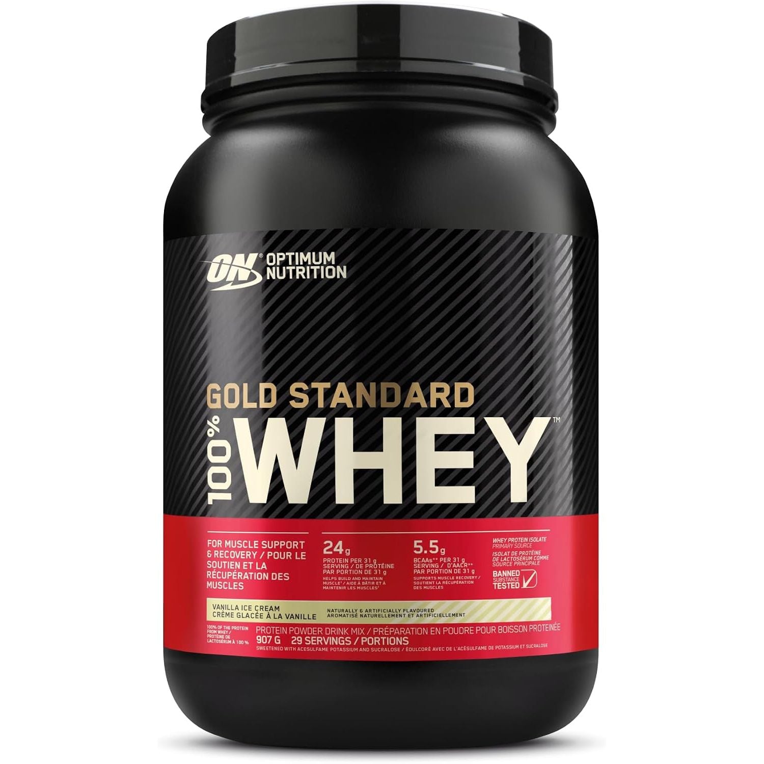 Optimum Nutrition Gold Standard 100% Whey Protein Powder, Vanilla Ice Cream, 2 Pound (Packaging May Vary) (Pack of 6)