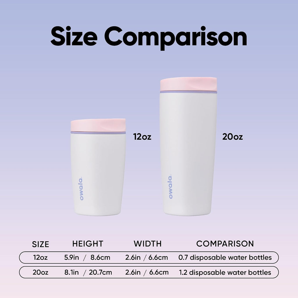 Owala SmoothSip Slider Keramikbeschichteter Isolier-Kaffeebecher aus Edelstahl, kein metallischer Geschmack, wiederverwendbarer Reisebecher, Heiß-/Eiskaffeebecher, BPA-frei, 590 ml, Candy Coated
