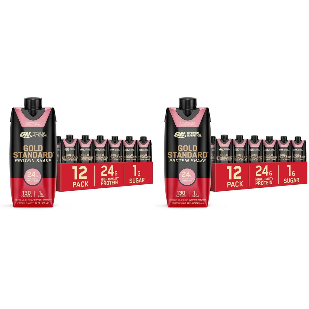 Optimum Nutrition Gold Standard Shake, 24g Protein, Ready to Drink-Protein, Strawberry, 11 Fl Oz, (Packaging May Vary) 1 Count (Pack of 24)