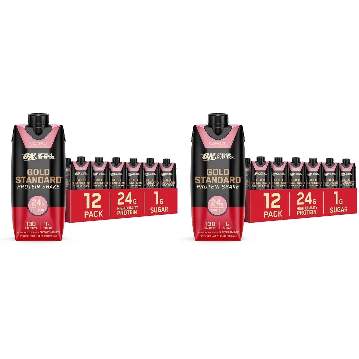 Optimum Nutrition Gold Standard Shake, 24g Protein, Ready to Drink-Protein, Strawberry, 11 Fl Oz, (Packaging May Vary) 1 Count (Pack of 24)