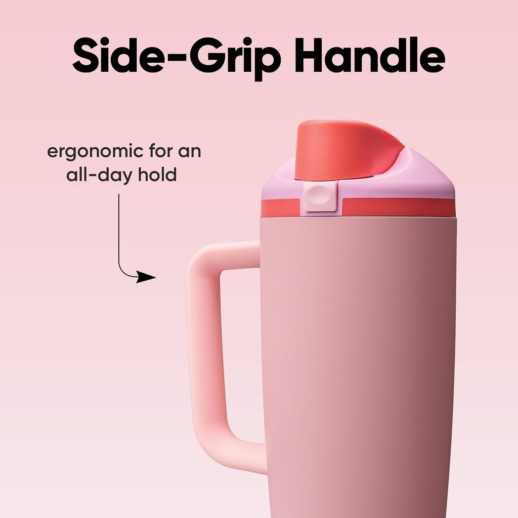 Owala FreeSip Tumbler Isolierte Edelstahl-Trinkflasche mit integriertem Strohhalm und seitlichem Griff, für Reisen, Arbeit, Schule und Sport, 40oz, BPA-frei, auslaufsicher, Angel Food Cake