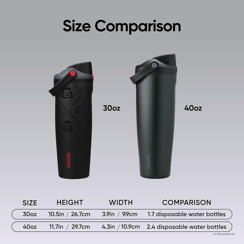 Owala Star Wars FreeSip Sway Isolierte Edelstahl-Trinkflasche mit Zwei-Wege-Ausguss, integriertem Strohhalm und Tragegriff, ideal für Reisen, Schule und Sport, 887 ml, BPA-frei, auslaufsicher, Darth Vader