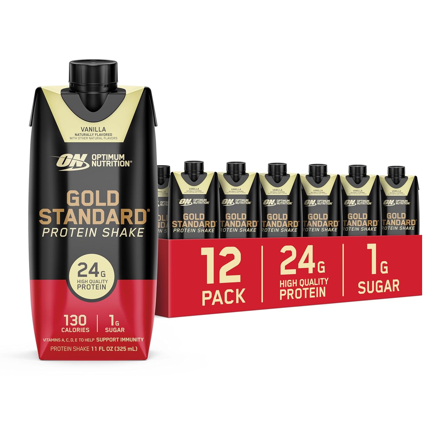 Optimum Nutrition Gold Standard Shake, 24g Protein, Ready to Drink-Protein, Strawberry, 11 Fl Oz, (Packaging May Vary) 1 Count (Pack of 24)