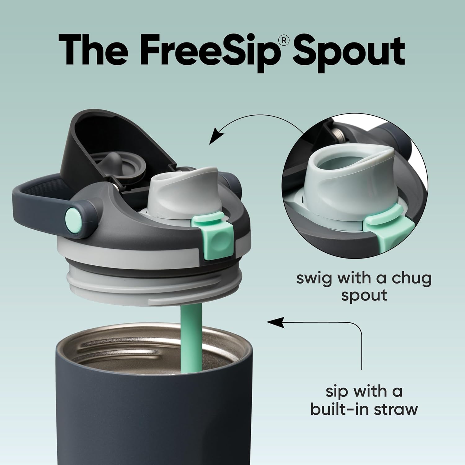 Owala FreeSip Sway Isolierte Edelstahl-Trinkflasche mit Zwei-Wege-Ausguss, integriertem Strohhalm und Eimergriff, für Reisen, Schule und Sport, 1,2 l, BPA-frei, auslaufsicher, Foggy Tide
