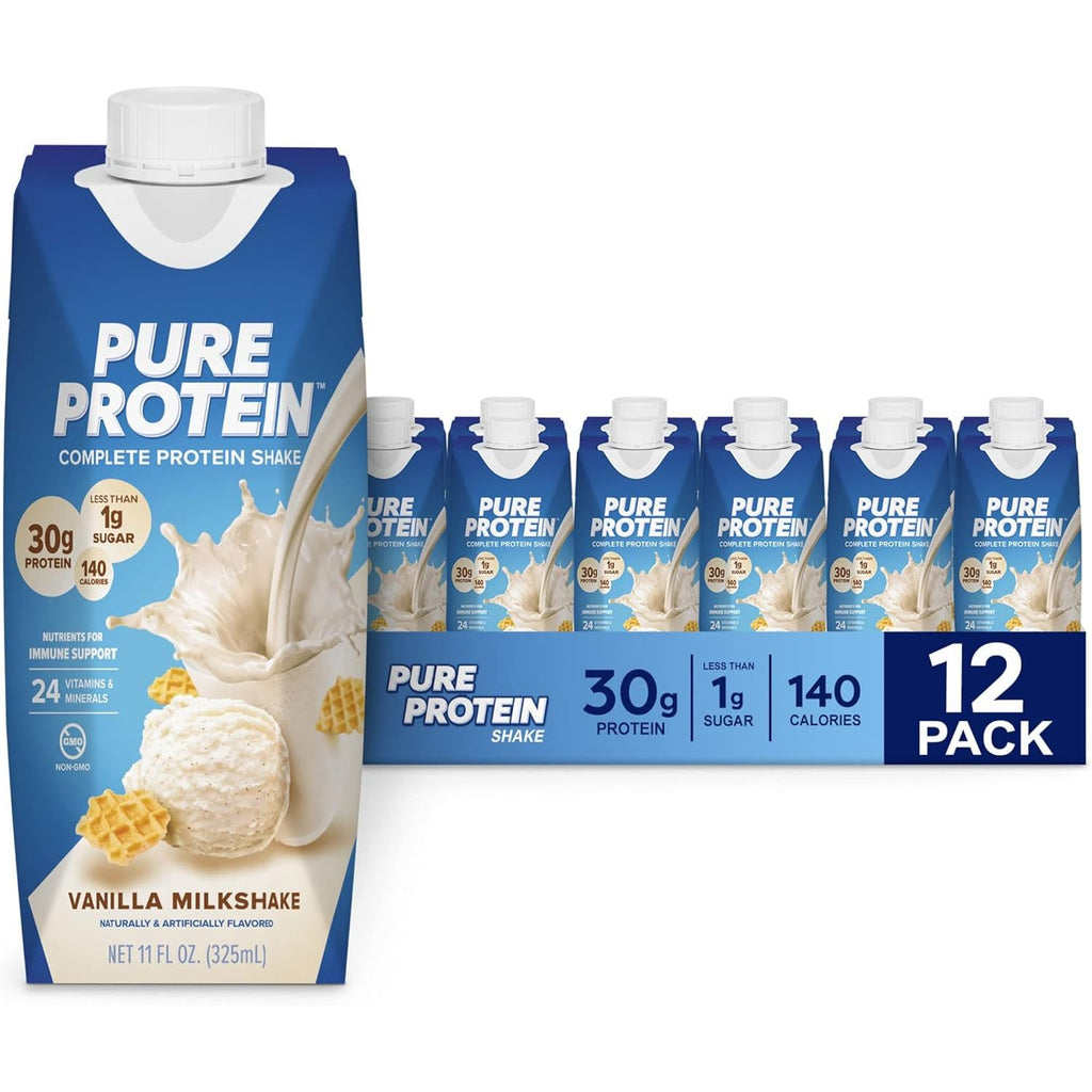 Pure Protein Vanilla Protein Shake, 30g Complete Protein, Vitamins A, C, D, and E plus Zinc & Optimum Nutrition Gold Standard Protein Shake, 24g Protein, Ready to Drink Protein Shake