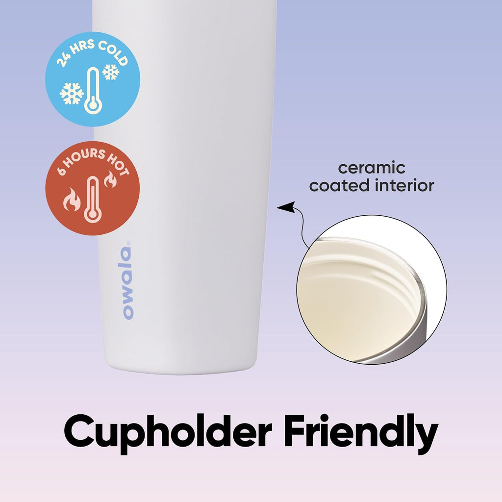 Owala SmoothSip Slider Keramikbeschichteter Isolier-Kaffeebecher aus Edelstahl, kein metallischer Geschmack, wiederverwendbarer Reisebecher, Heiß-/Eiskaffeebecher, BPA-frei, 590 ml, Candy Coated