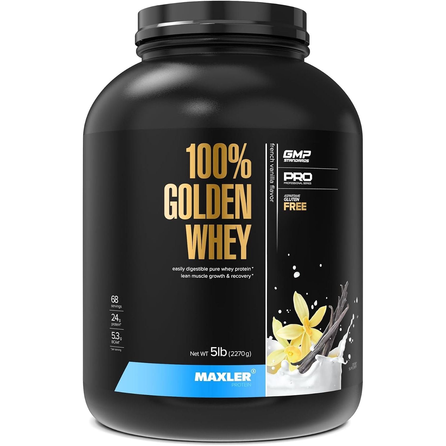 Maxler 100% Golden Whey Protein - 23g of Protein per Serving - Whey Protein Powder for Pre Post Workout - Fast-Absorbing Whey Concentrate, Isolate & Hydrolysate Blend - Cappuccino 5 lb
