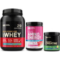 Optimum Nutrition Performance Nutrition Bundle: Amino Energy Plus Hydration Watermelon Smash (30 Serv), Creatine Monohydrate Blueberry Lemonade (60 Serv), & Gold Standard Whey Fruity Cereal (29 Serv)