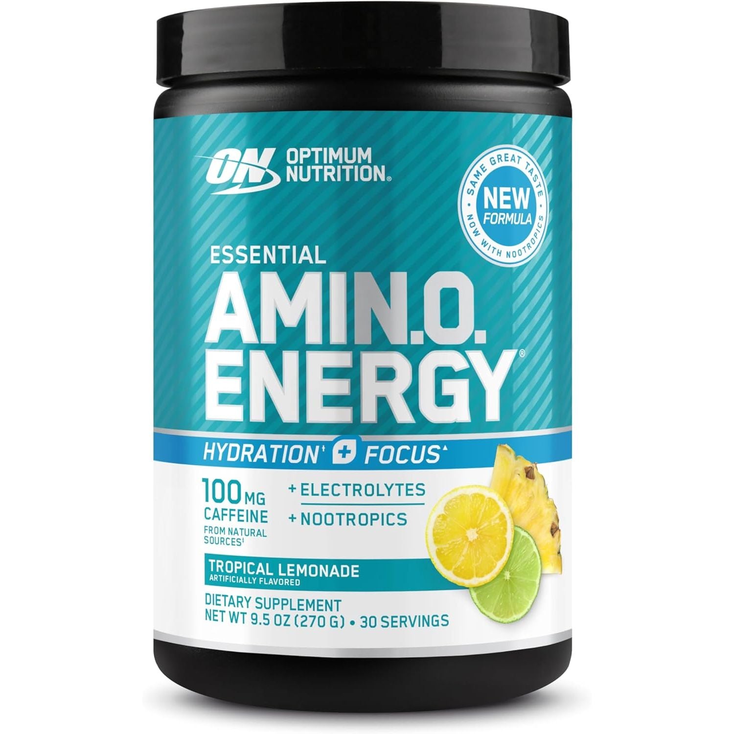 Optimum Nutrition Amino Energy Powder Plus Focus, with BCAA, Electrolytes, and Caffeine, Juicy Strawberry, 30 Servings (Packaging May Vary)