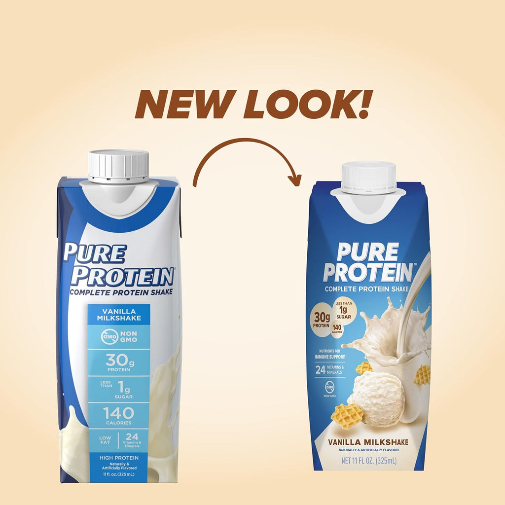 Pure Protein Vanilla Protein Shake, 30g Complete Protein, Vitamins A, C, D, and E plus Zinc & Optimum Nutrition Gold Standard Protein Shake, 24g Protein, Ready to Drink Protein Shake