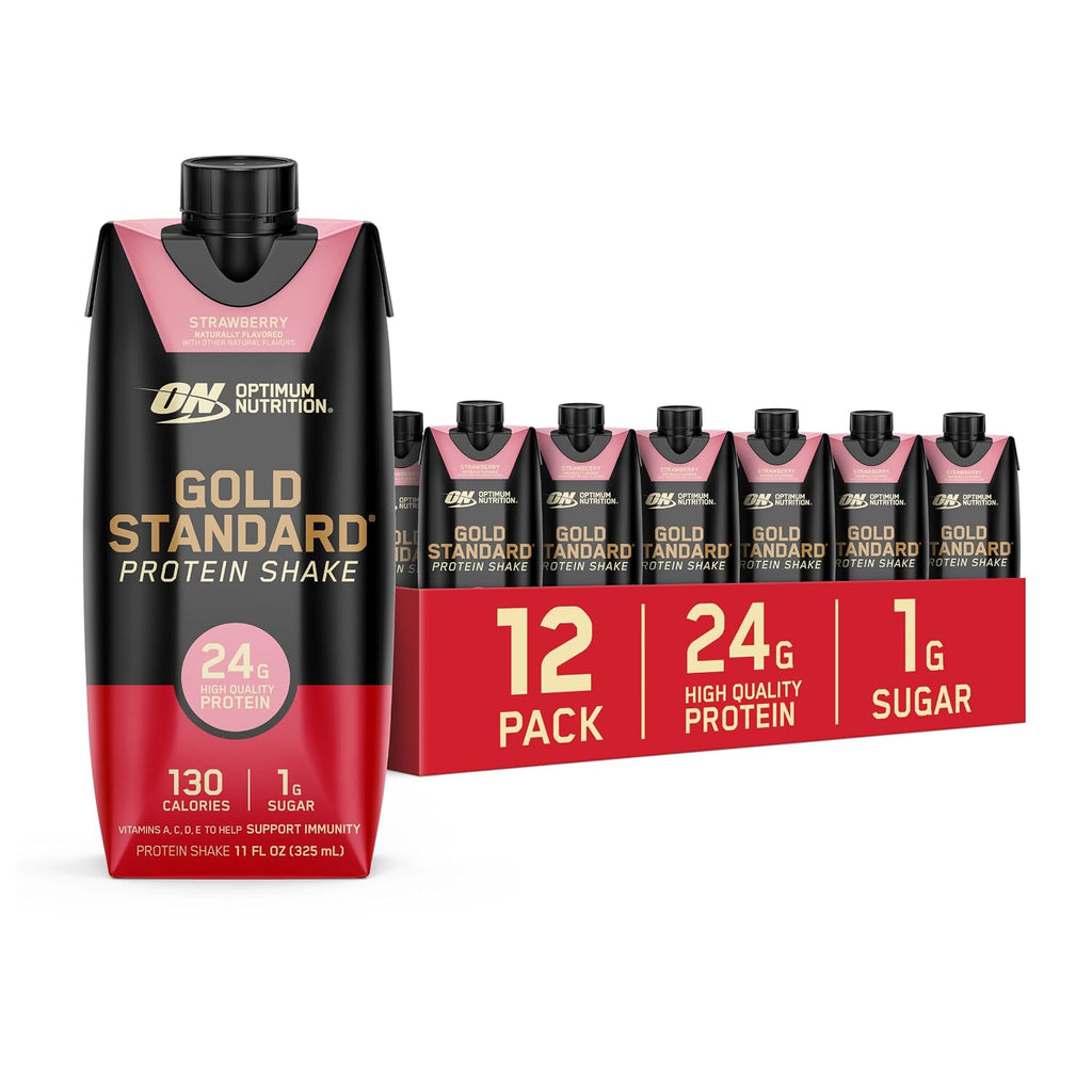 Optimum Nutrition Gold Standard Shake, 24g Protein, Ready to Drink-Protein, Strawberry, 11 Fl Oz, (Packaging May Vary) 1 Count (Pack of 24)