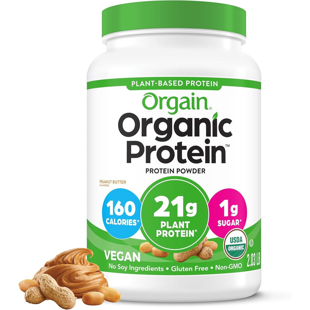 Orgain Organic Vegan Protein Powder, Creamy Chocolate Fudge - 21g Plant Protein, 6g Prebiotic Fiber, Low Net Carb, No Lactose Ingredients, No Added Sugar, Non-GMO, For Shakes & Smoothies, 2.03 lb