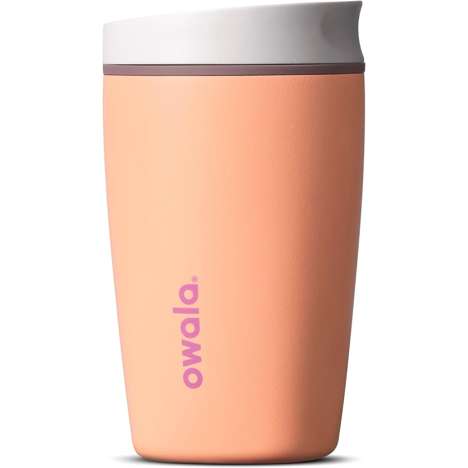 Owala SmoothSip Slider Isolierter Edelstahl-Kaffeebecher, wiederverwendbarer Eiskaffeebecher, Heißkaffee-Reisebecher, BPA-frei 590 ml, Lila/Pink (Crochet Queen)
