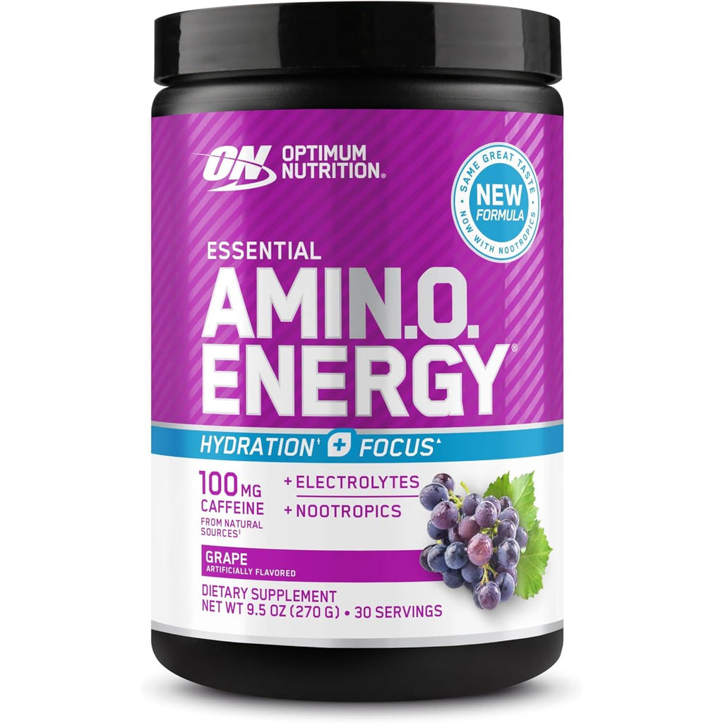 Optimum Nutrition Amino Energy Powder Plus Focus, with BCAA, Electrolytes, and Caffeine, Juicy Strawberry, 30 Servings (Packaging May Vary)