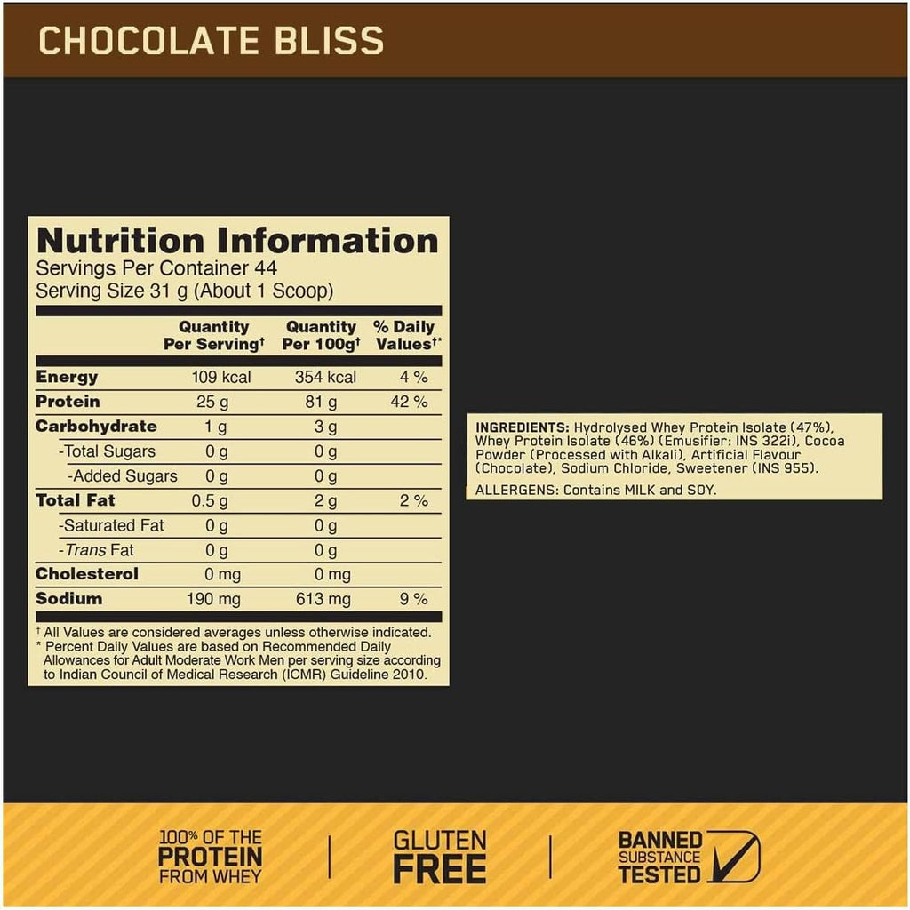 Optimum Nutrition Gold Standard 100% Isolate, Protein Powder, Chocolate Bliss, 3 Pounds, 44 Servings. Whey Protein Isolate (Packaging May Vary) (Pack of 4)