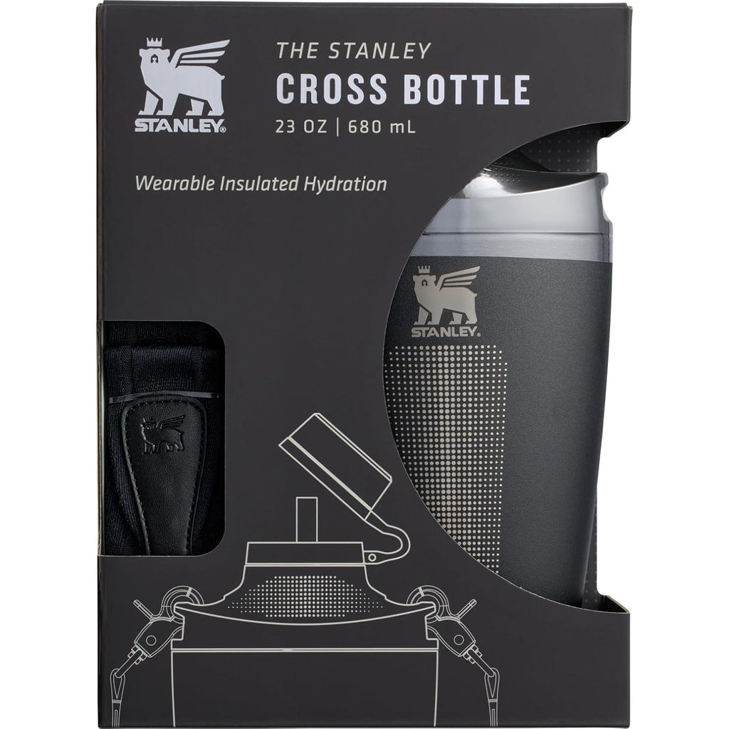 Stanley Cross Bottle 23 oz | Reise-Wasserflasche mit Jacquard-Riemen | Auslaufsicherer Tritan-Deckel mit abnehmbarem Strohhalm | Isolierter Edelstahl | BPA-frei | Schwarz