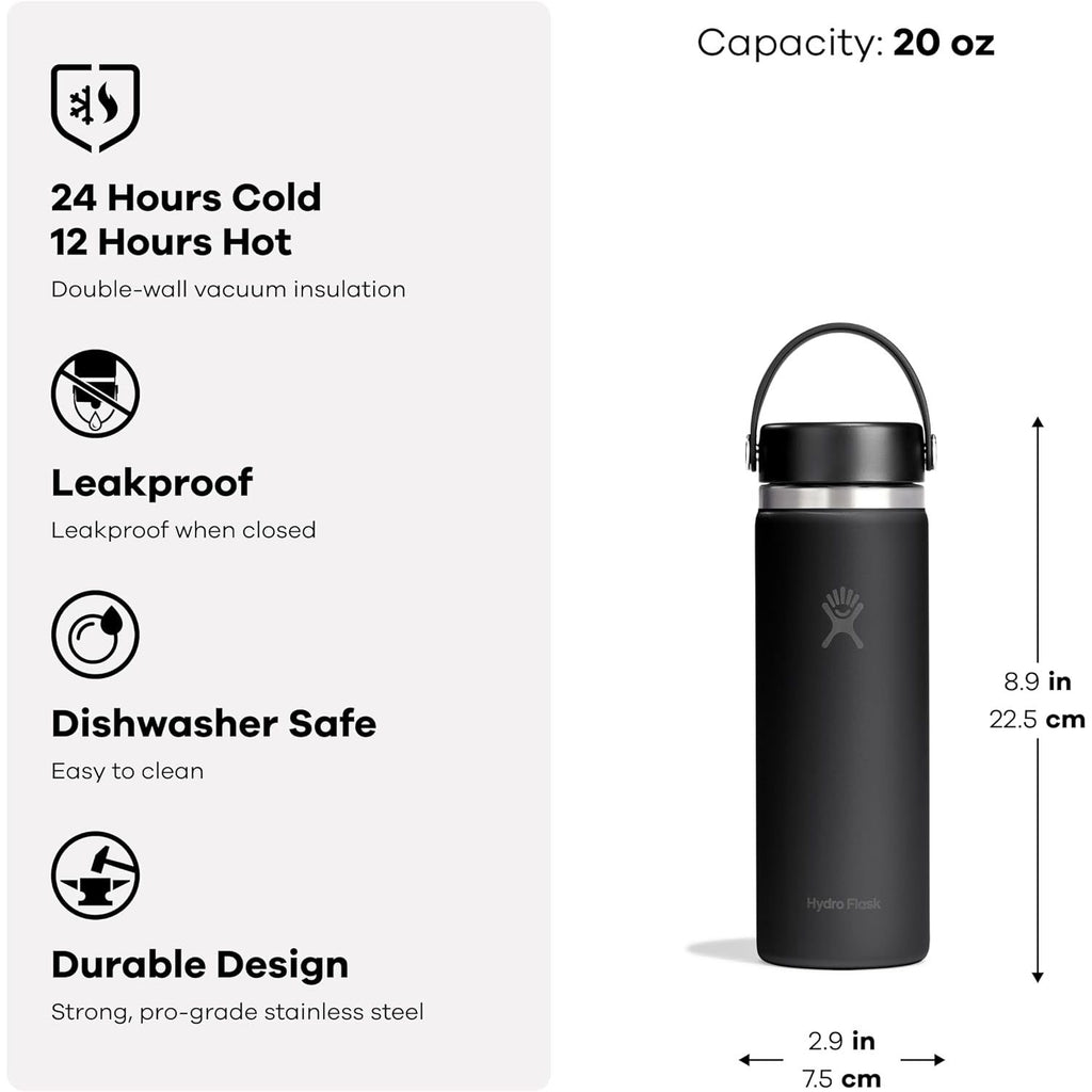 Hydro Flask Wasserflasche – isolierter Edelstahl – Weithals-Flex-Deckel, auslaufsicher, tropffrei und wiederbefüllbar, 590 ml Harbor Blue