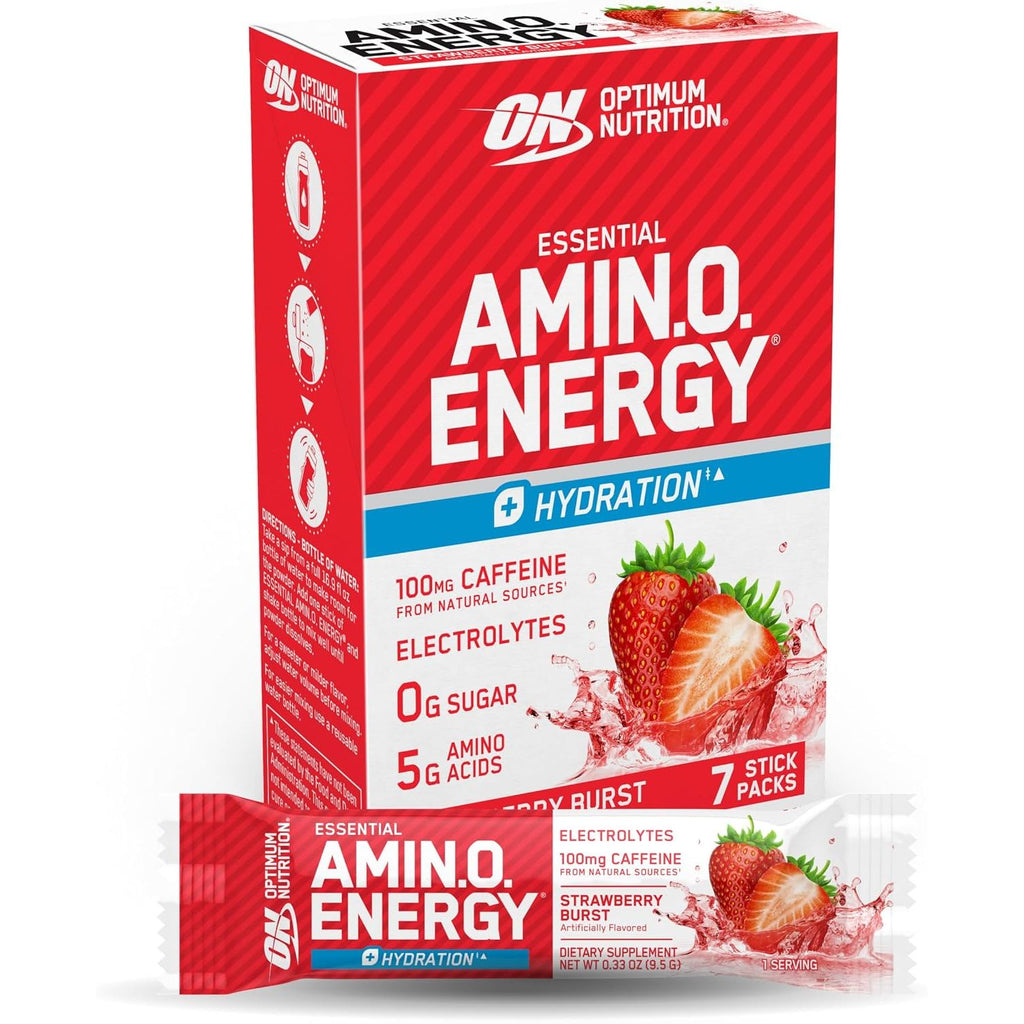 Optimum Nutrition Amino Energy Powder Plus Focus, with BCAA, Electrolytes, and Caffeine, Juicy Strawberry, 30 Servings (Packaging May Vary)