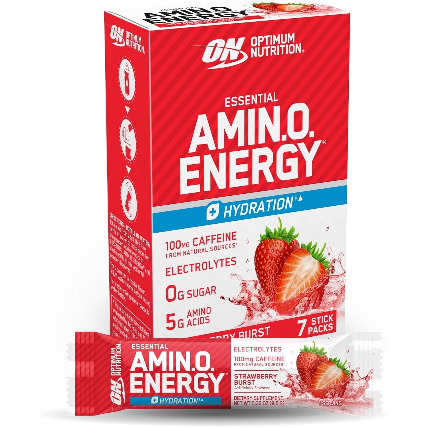 Optimum Nutrition Amino Energy Powder Plus Focus, with BCAA, Electrolytes, and Caffeine, Juicy Strawberry, 30 Servings (Packaging May Vary)