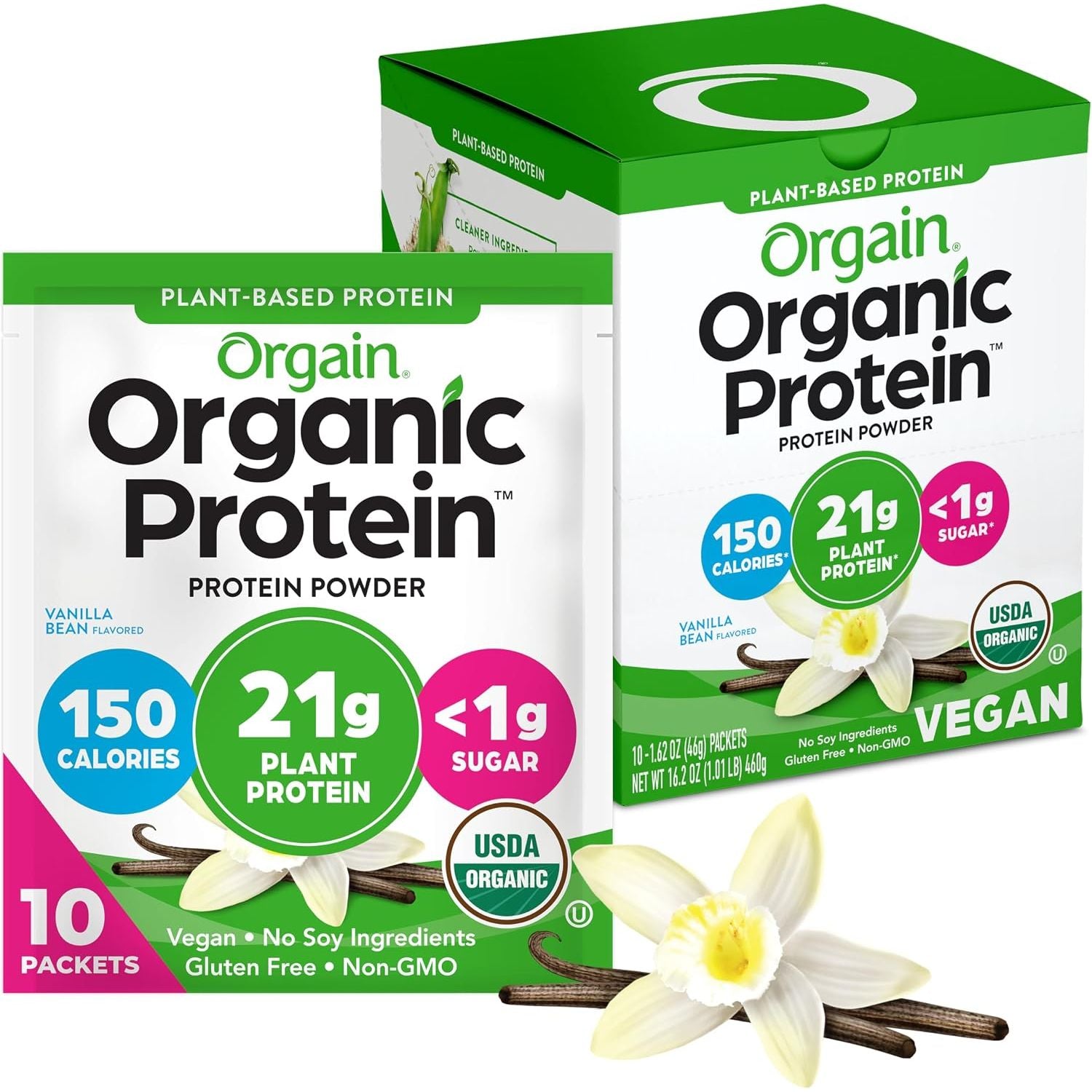 Orgain Organic Vegan Protein Powder, Creamy Chocolate Fudge - 21g Plant Protein, 6g Prebiotic Fiber, Low Net Carb, No Lactose Ingredients, No Added Sugar, Non-GMO, For Shakes & Smoothies, 2.03 lb
