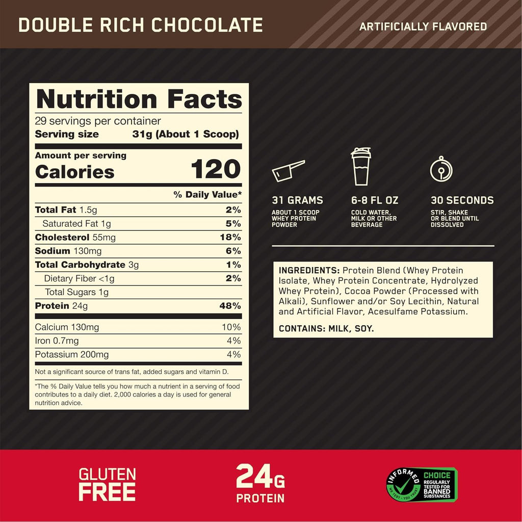 Optimum Nutrition Gold Standard 100% Whey Protein Powder, Double Rich Chocolate 1.98 Pound (Packaging May Vary) (Pack of 6)