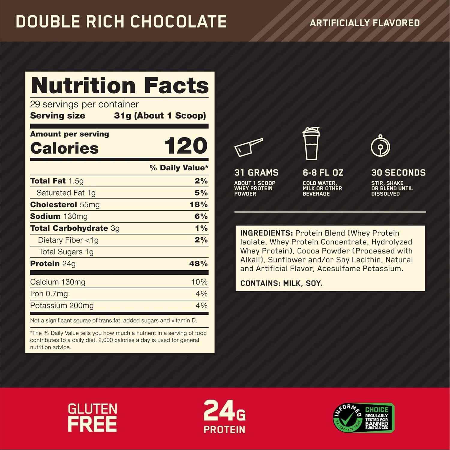 Optimum Nutrition Gold Standard 100% Whey Protein Powder, Double Rich Chocolate 1.98 Pound (Packaging May Vary) (Pack of 6)