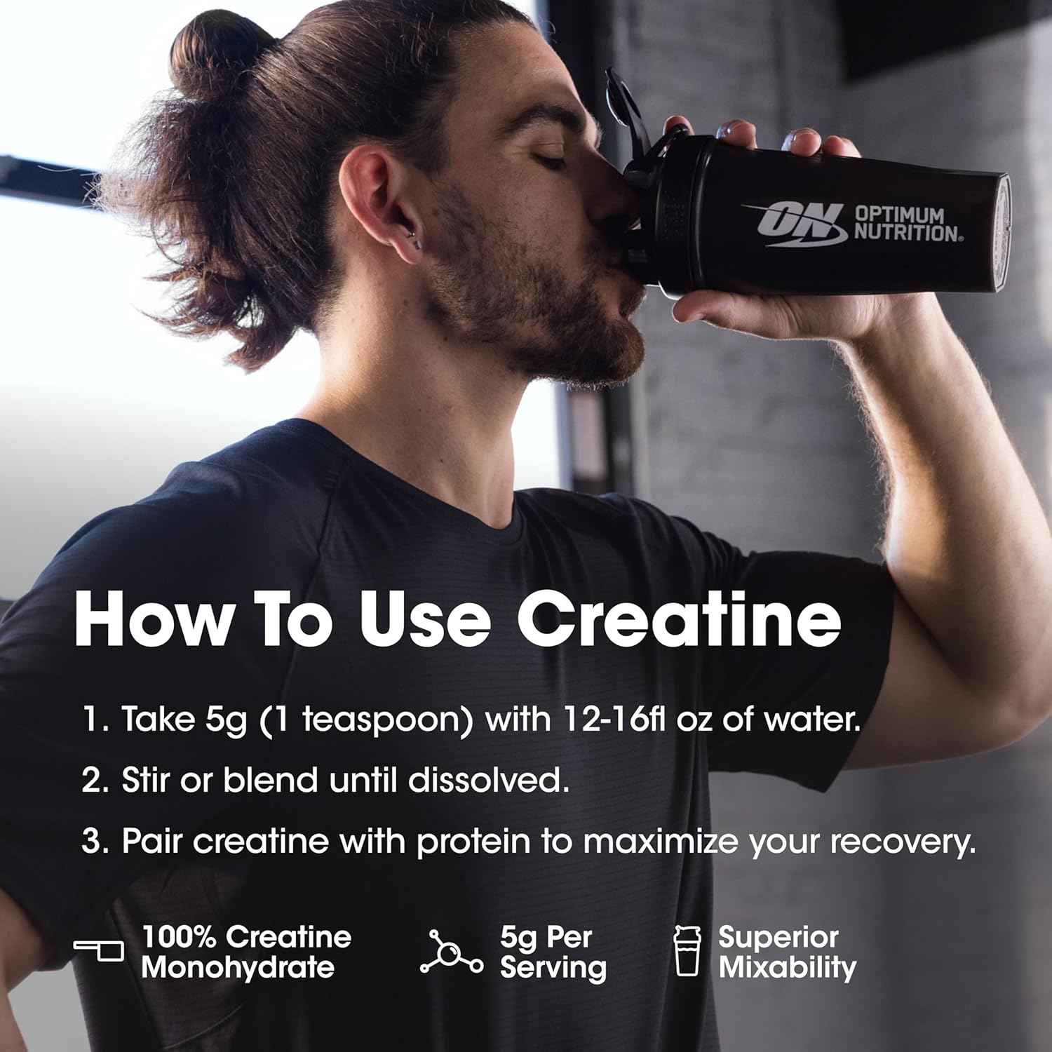 Optimum Nutrition Creatine, Micronized Creatine Monohydrate Powder, Supports Strength & Recovery, Banned Substance Tested, Unflavored, 5g per Serving, 60 Servings