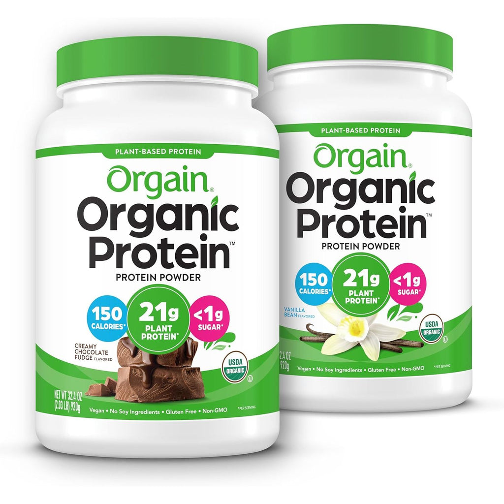 Orgain Organic Vegan Protein Powder, Creamy Chocolate Fudge - 21g Plant Protein, 6g Prebiotic Fiber, Low Net Carb, No Lactose Ingredients, No Added Sugar, Non-GMO, For Shakes & Smoothies, 2.03 lb