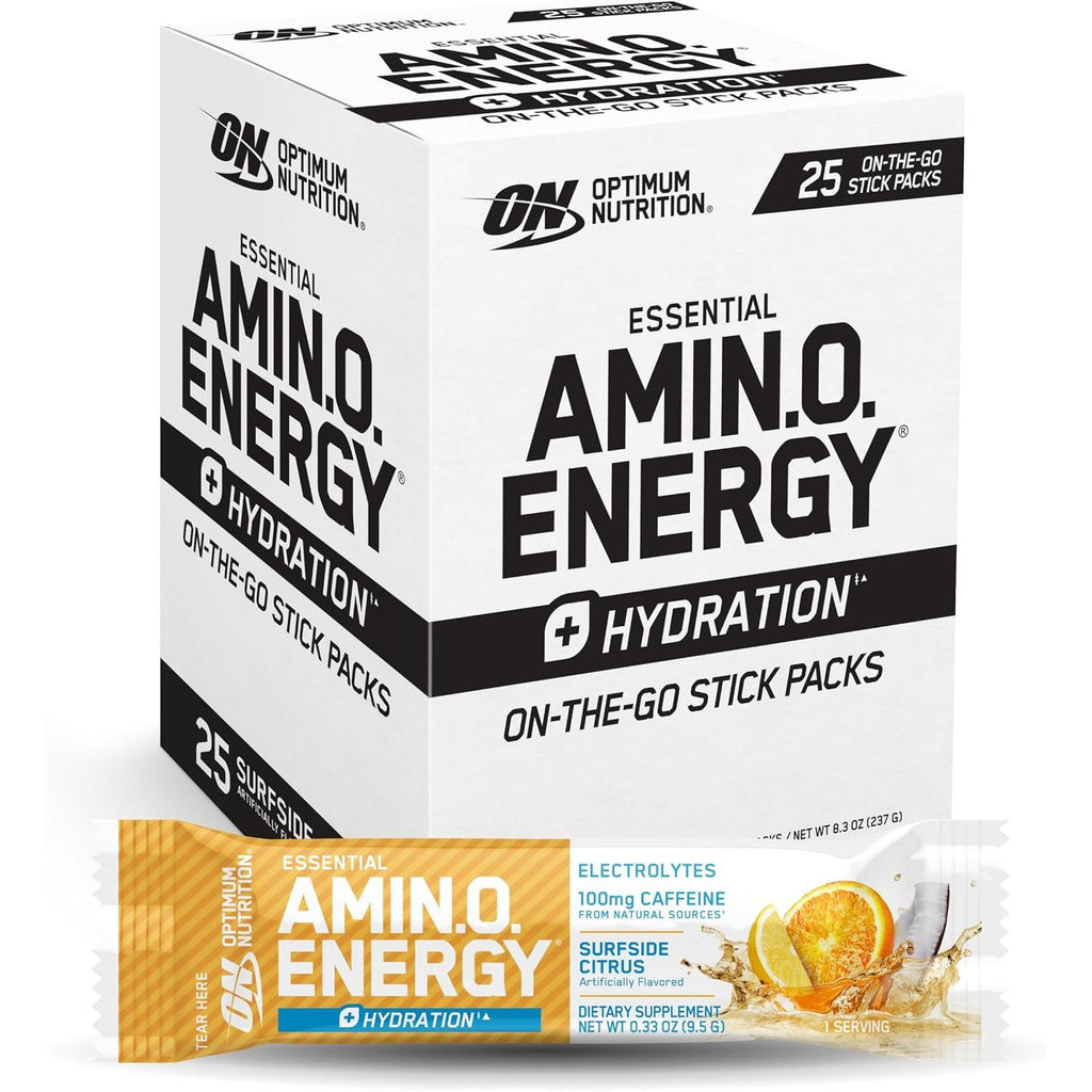 Optimum Nutrition Amino Energy Powder Plus Focus, with BCAA, Electrolytes, and Caffeine, Juicy Strawberry, 30 Servings (Packaging May Vary)