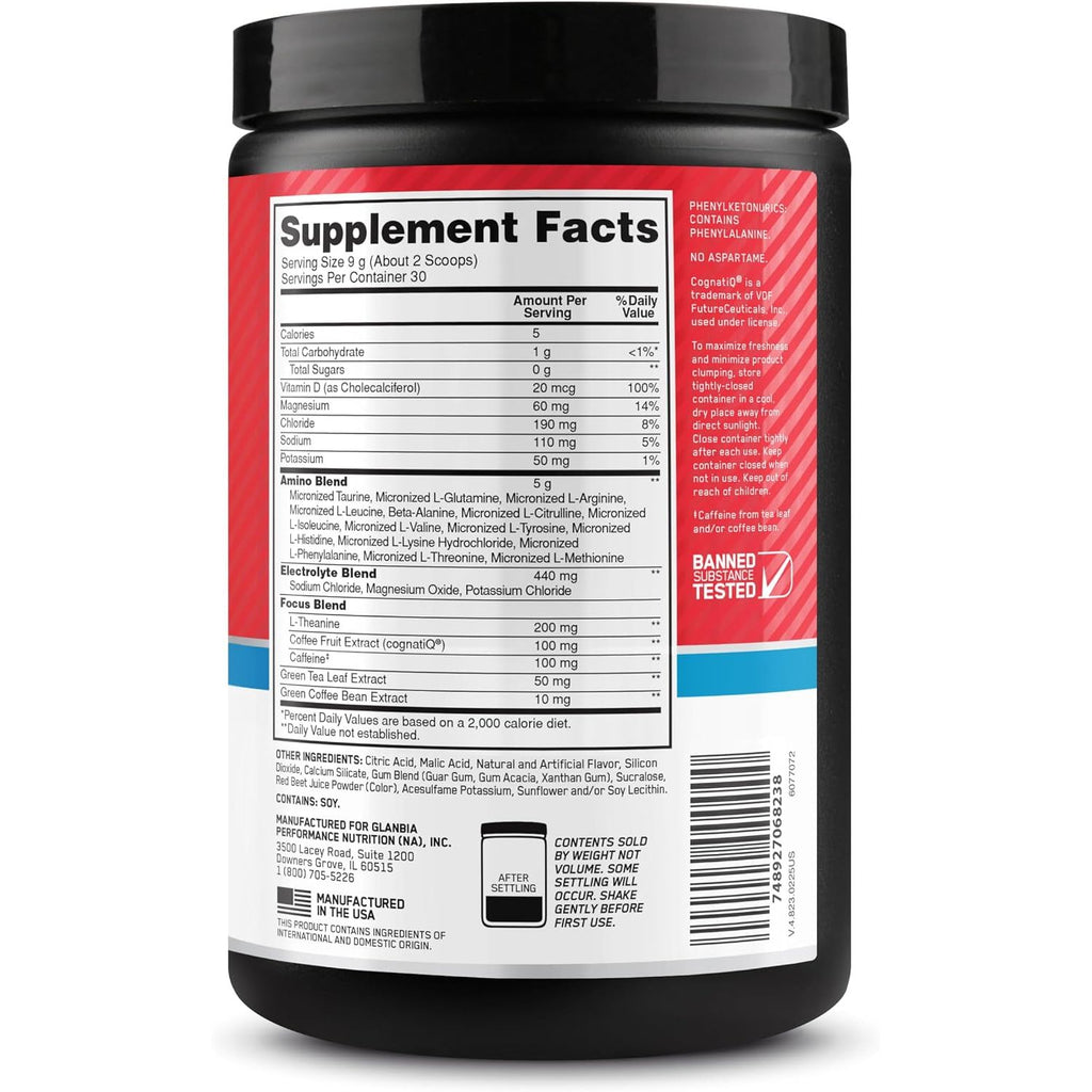 Optimum Nutrition Amino Energy Powder Plus Focus, with BCAA, Electrolytes, and Caffeine, Juicy Strawberry, 30 Servings (Packaging May Vary)