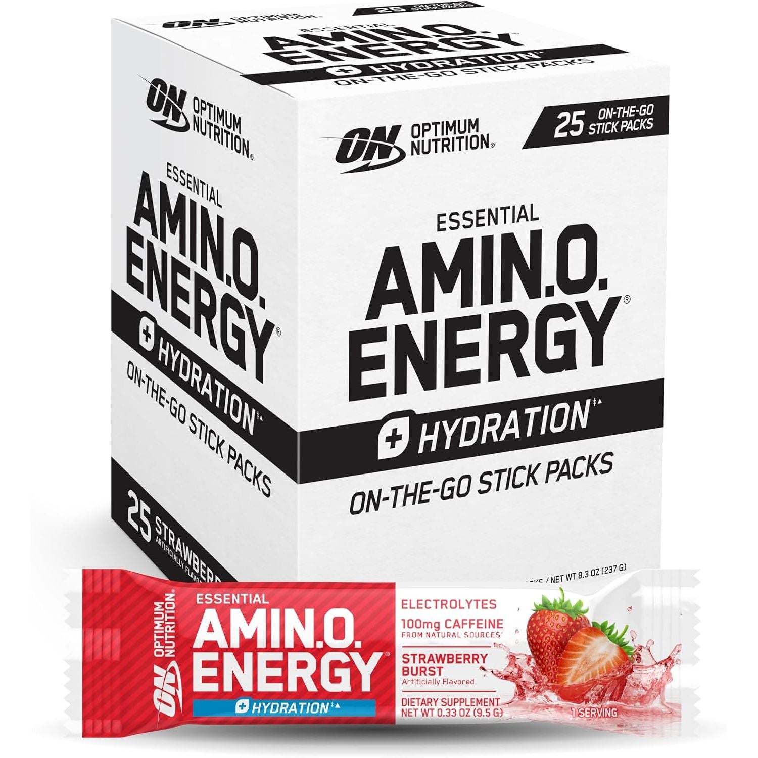 Optimum Nutrition Amino Energy Powder Plus Focus, with BCAA, Electrolytes, and Caffeine, Juicy Strawberry, 30 Servings (Packaging May Vary)