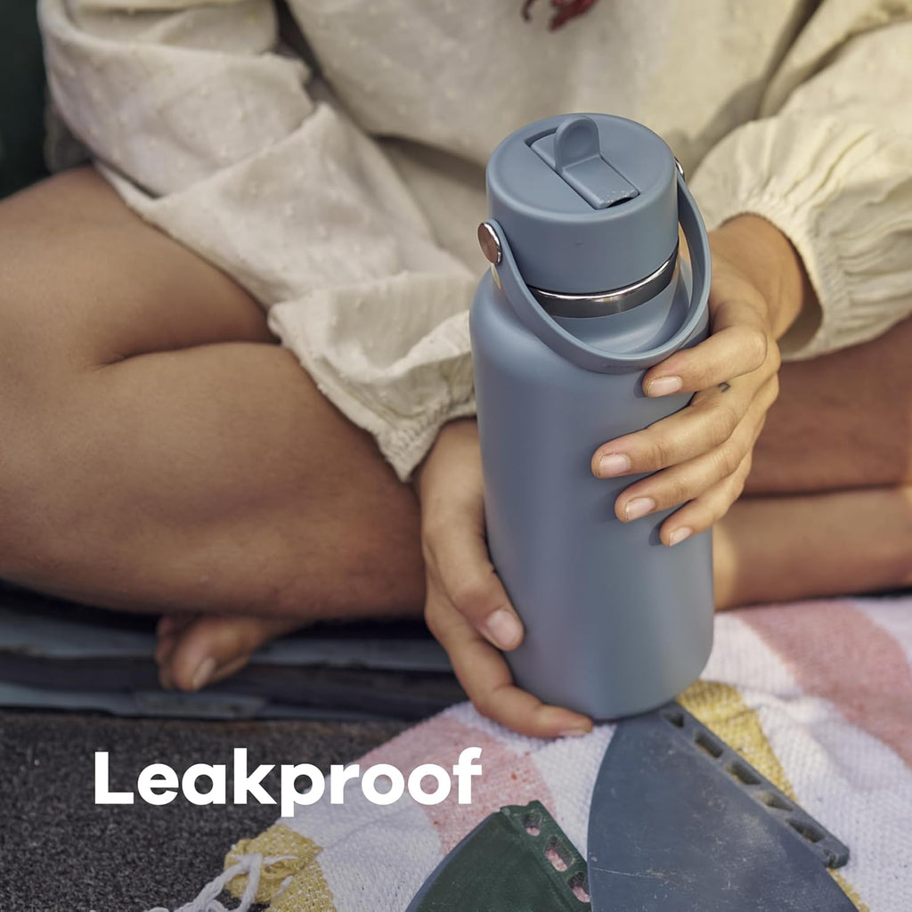 Hydro Flask Trinkflasche – Isolierter Edelstahl – Wide Mouth Flex Straw Deckel, auslaufsicher und wiederbefüllbar in 32 Oz Tonal Black