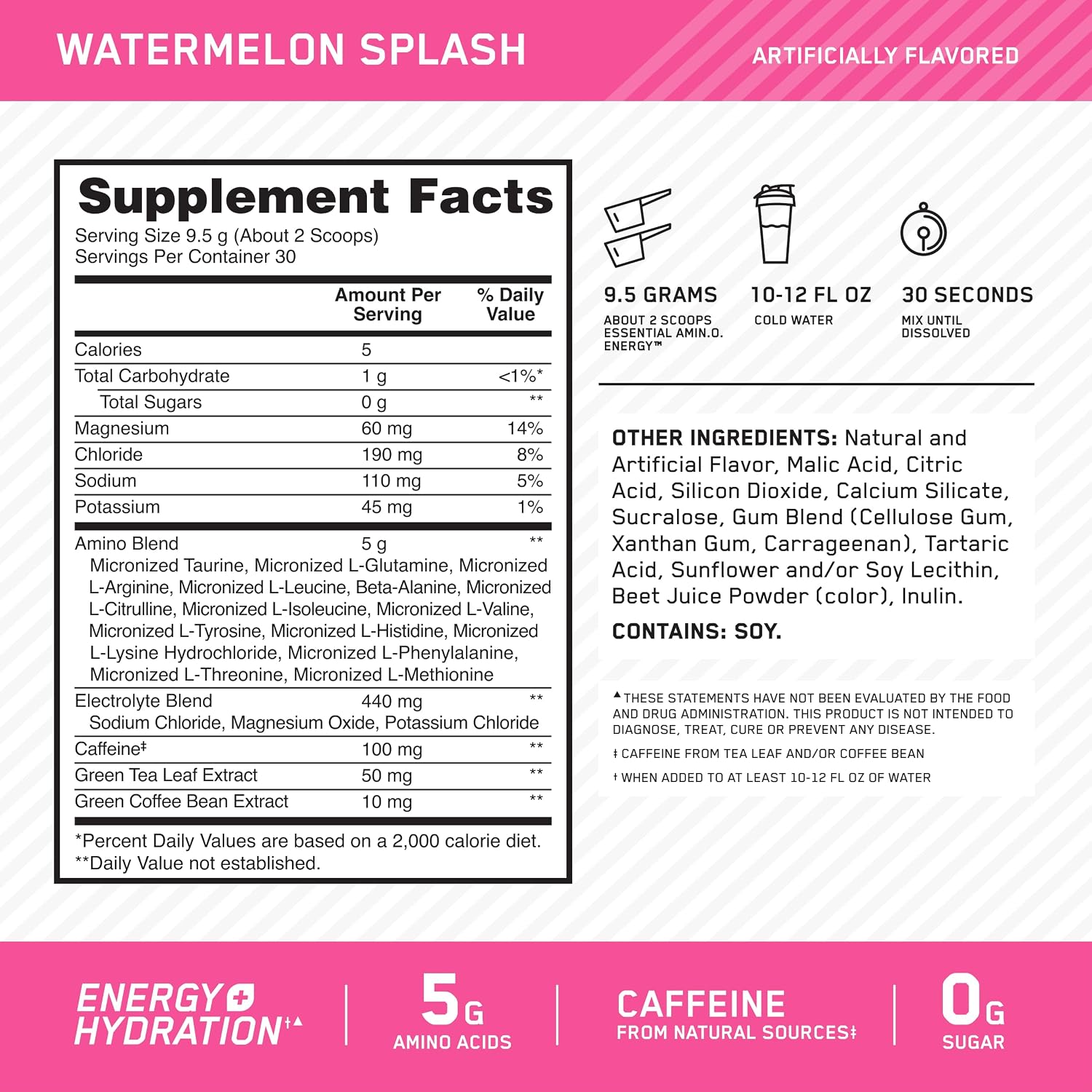 Optimum Nutrition Performance Nutrition Bundle: Amino Energy Plus Hydration Watermelon Smash (30 Serv), Creatine Monohydrate Blueberry Lemonade (60 Serv), & Gold Standard Whey Fruity Cereal (29 Serv)