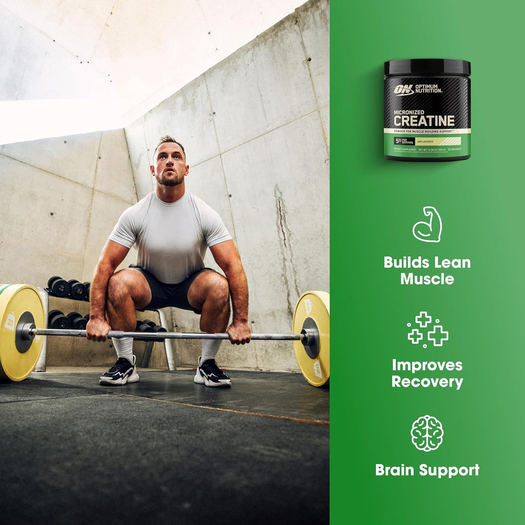 Optimum Nutrition Creatine, Micronized Creatine Monohydrate Powder, Supports Strength & Recovery, Banned Substance Tested, Unflavored, 5g per Serving, 60 Servings