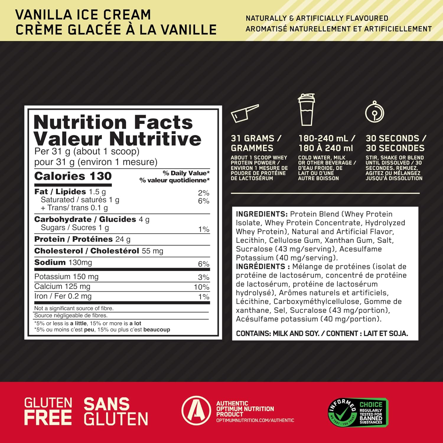 Optimum Nutrition Gold Standard 100% Whey Protein Powder, Vanilla Ice Cream, 2 Pound (Packaging May Vary) (Pack of 6)