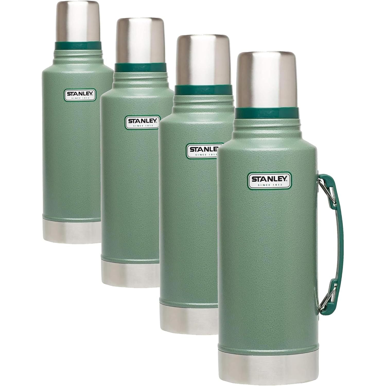 Stanley Heritage Classic Isolierflasche mit Griff 1,9 L | Weithals mit auslaufsicherem Becherdeckel | Hält Getränke heiß oder kalt für unterwegs | Isolierte Thermosflasche aus Edelstahl | Hammertone Grün